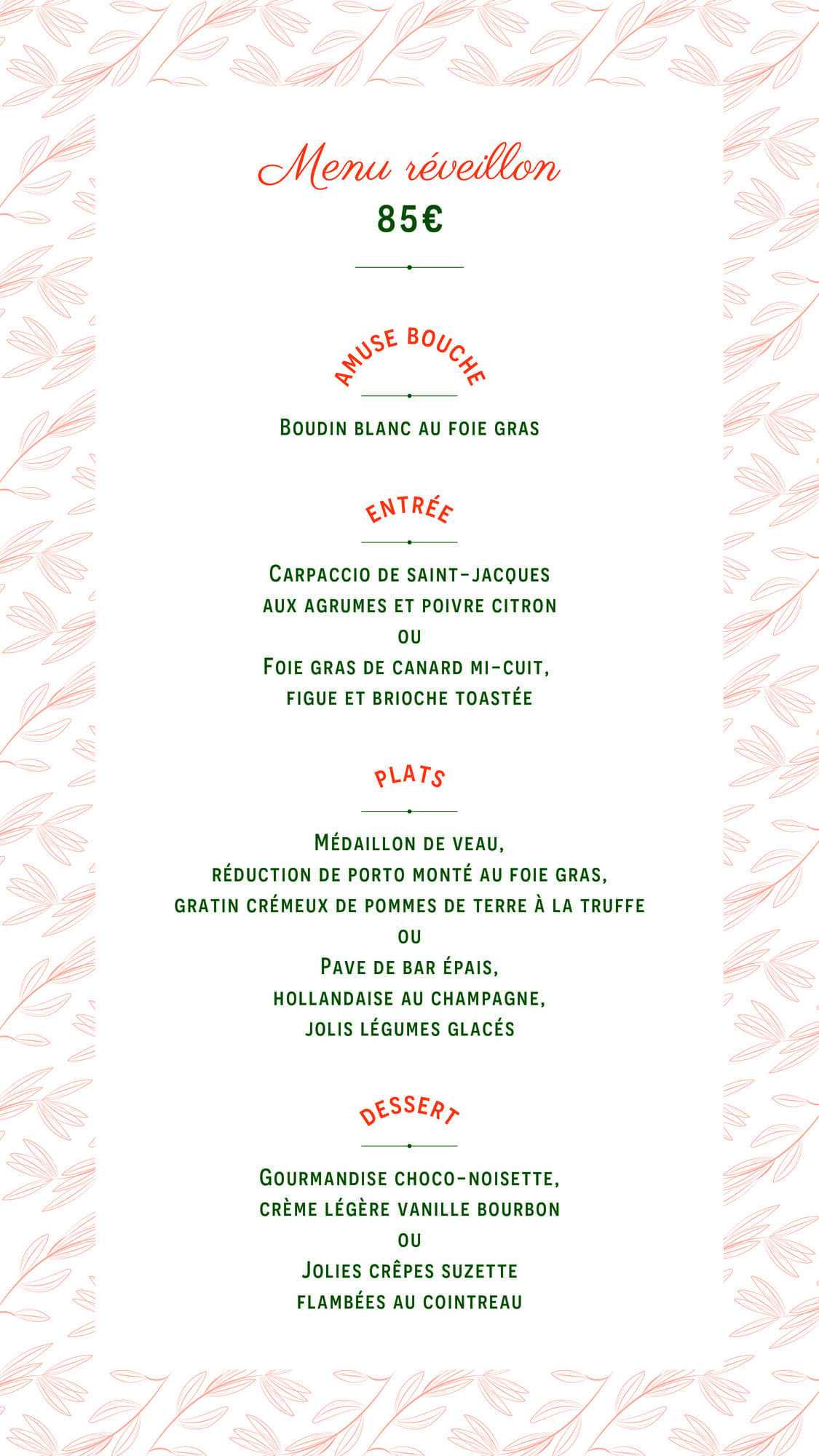 Menu fêtes restaurant Les Mouettes Trouville 2025